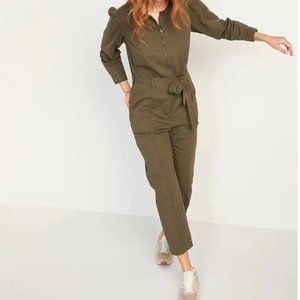 Long-Sleeved Zip-Up Utility Green Jumpsuit - Old Navy
